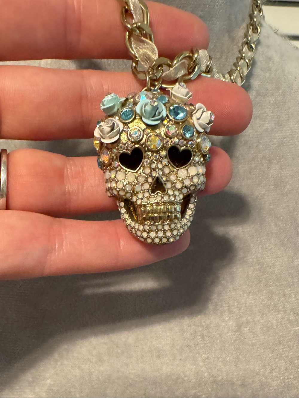 Betsey Johnson Sugar Skull Pendant with Flowers - Picture 3 of 7